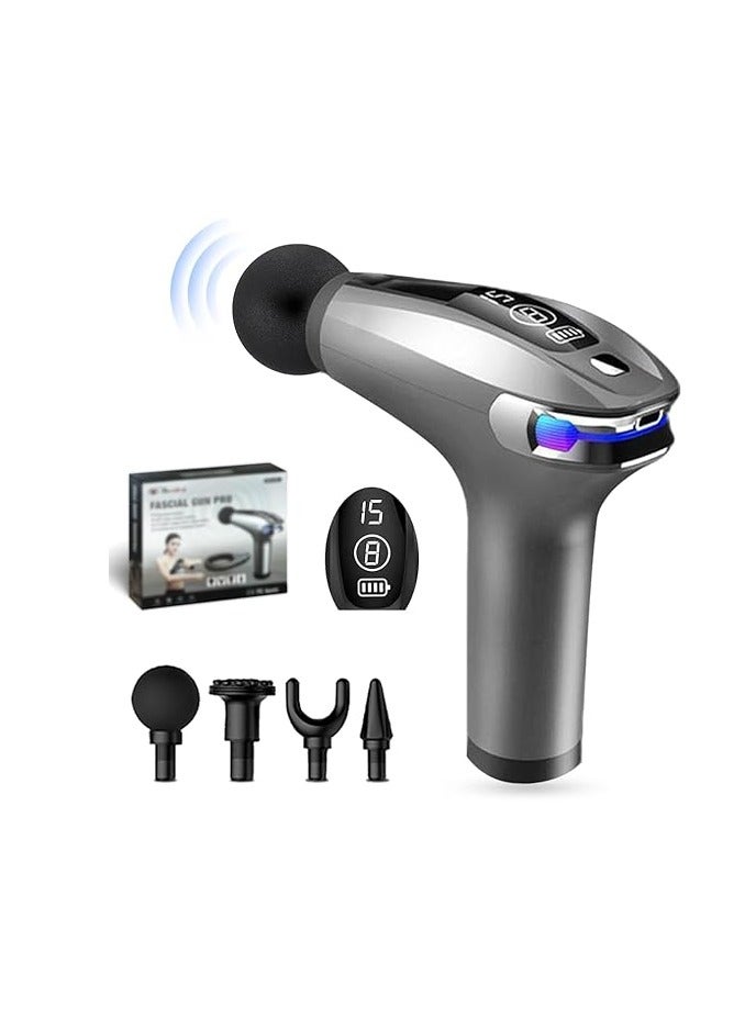 جهاز مساج العضلات الاحترافي (مساج جن) لتدليك الأنسجة العميقة - محرك "بروشليس" صامت وشاشة LCD - 8 سرعات ومقبض ممتد - لون رمادي نجمي - Image 1